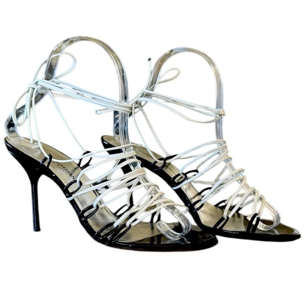 Dolce & Gabbana Strappy Ankle Tie Patent Leather Summer Elegant Heel Sandal